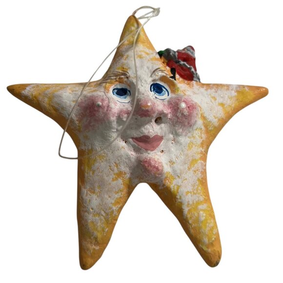 Vintage Large Holiday Star Resin Ornament With Santa - Picture 6 of 6